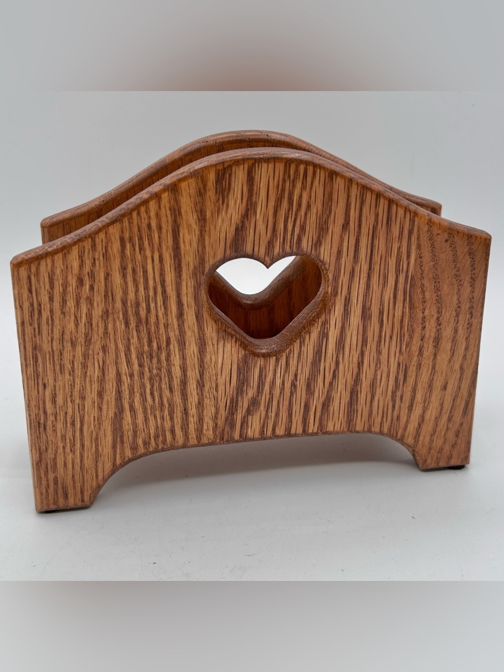 Vintage Solid Oak Napkin Holder Heart Cutout Handmade Cottagecore Farmhouse